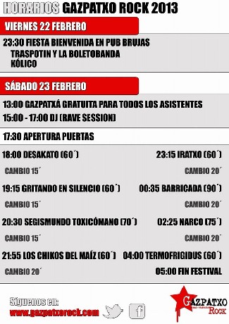 Horarios del Gazpatxo Rock 2013