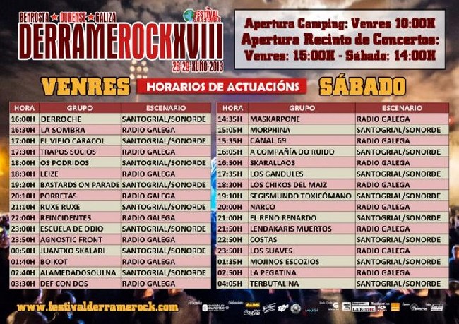 Horarios del Derrame Rock 2013