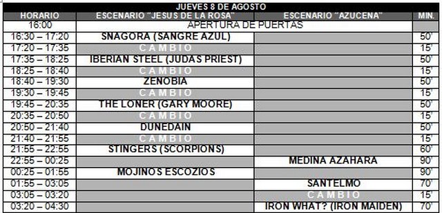 Horarios del Leyendas del Rock 2013