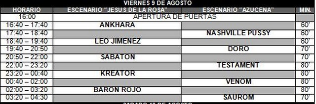 Horarios del Leyendas del Rock 2013