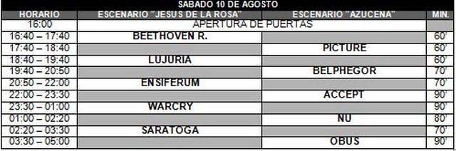 Horarios del Leyendas del Rock 2013