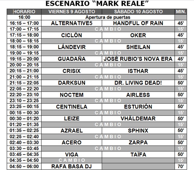 Horarios del Leyendas del Rock 2013