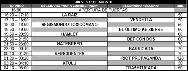Horarios del Aupa Lumbreiras 2013